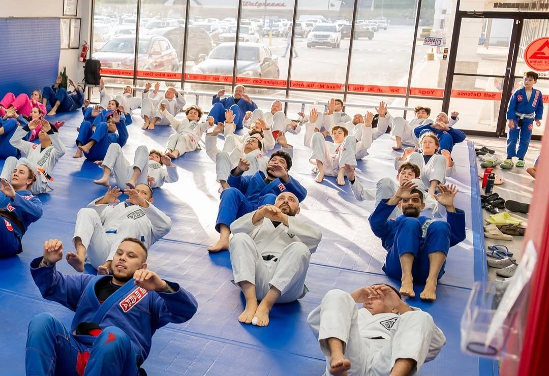 Gracie Barra Pearland students and instructors gathered after Brazilian Jiu-Jitsu training
